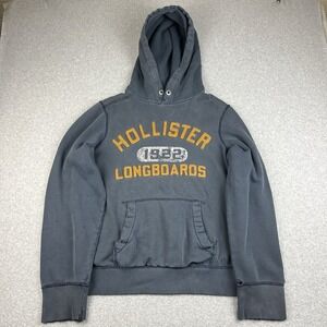 Hollister Hoodie Mens Large Gray Longboard Pullover Sweatshirt Distressed Y2K